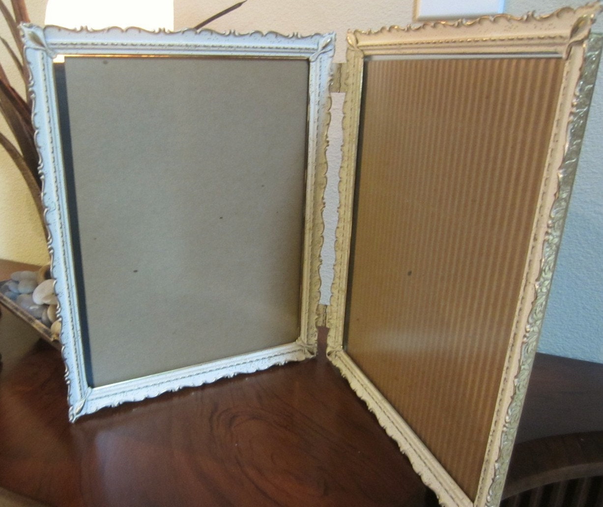 Vintage 8 x 10 Picture Frames Antique White Double Hinged by