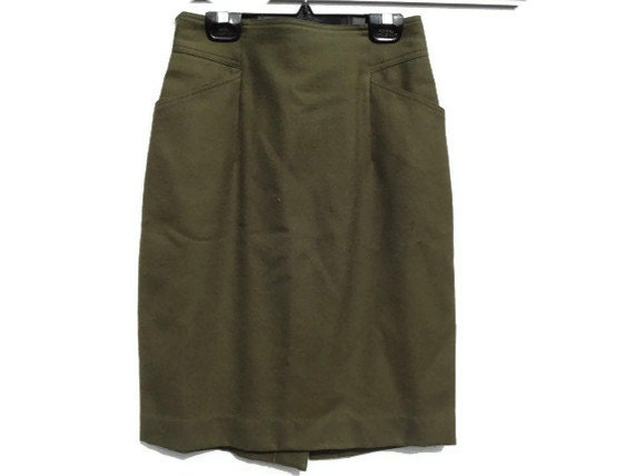 High waist Pencil Skirt Olive green Career by prettycatvintage