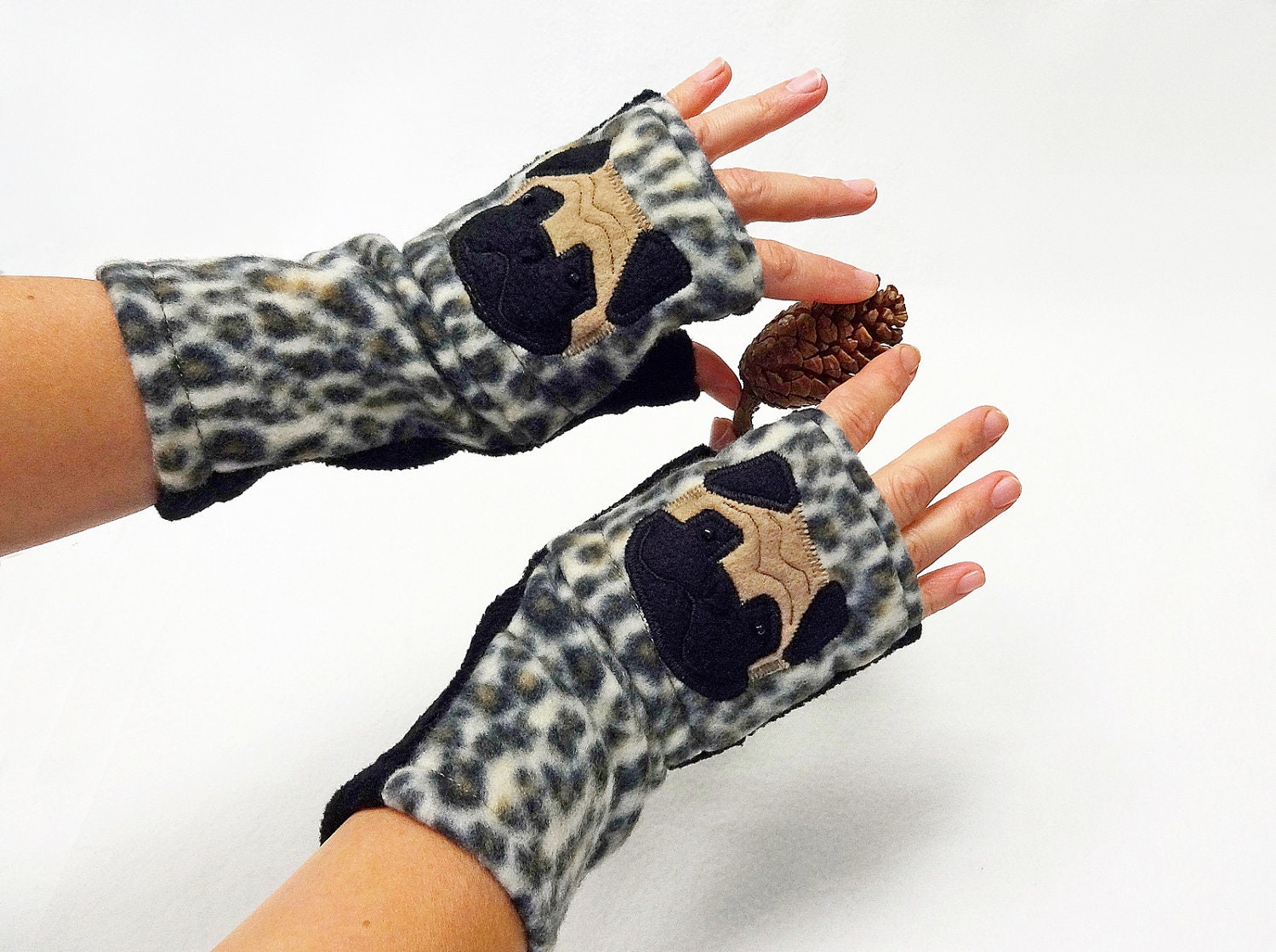 Pug Custom Fingerless Gloves with Pockets for Dog by BZFingers