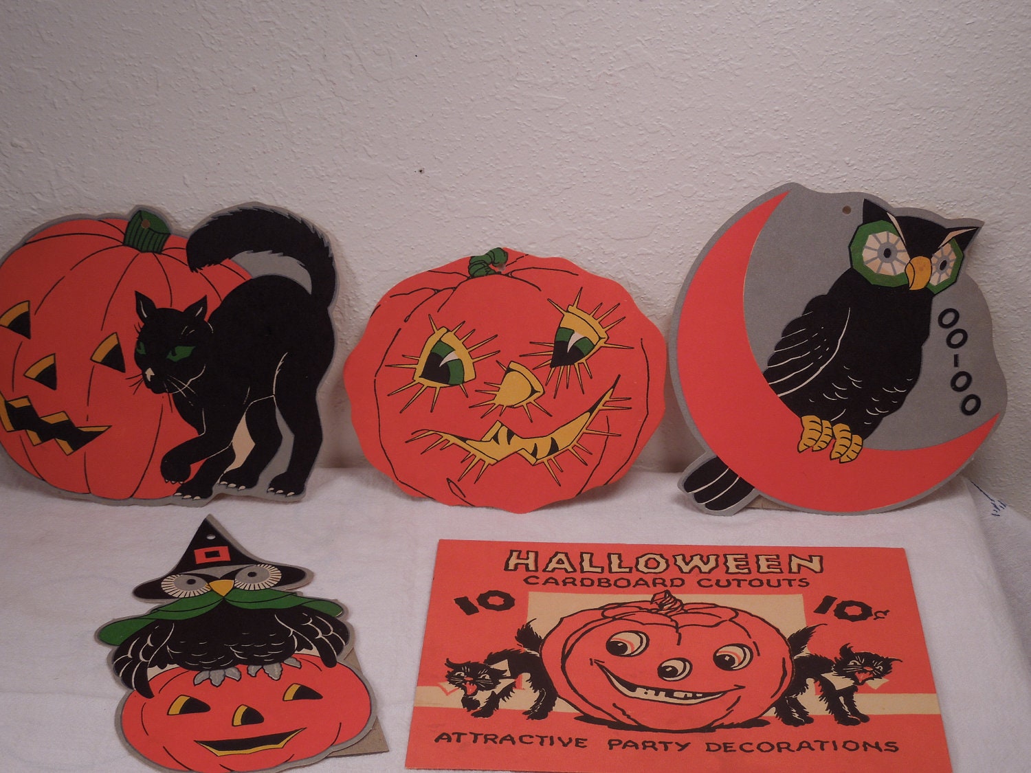Set of 4 Vintage Paper Halloween Decorations with Original