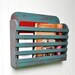 Rustic Hanging Magazine File Holder Aqua/ Red Vintage Design Storage Organizer Shabby Aged