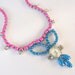 Vintage 1950s One Of A Kind Hand Painted Gorgeous Blue and Fucsia Rhinestone Necklace