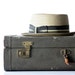 1930's Dark Brown Leather Suitcase with Soft Pale Gold Cloth Interior