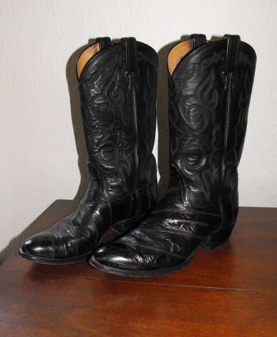 Vintage Tony Lama Eel Skin Cowboy Boots in Black Mens 10 1/2