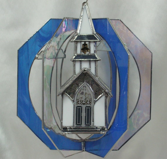 Lighted Stained Glass Church Suncatcher Whirl