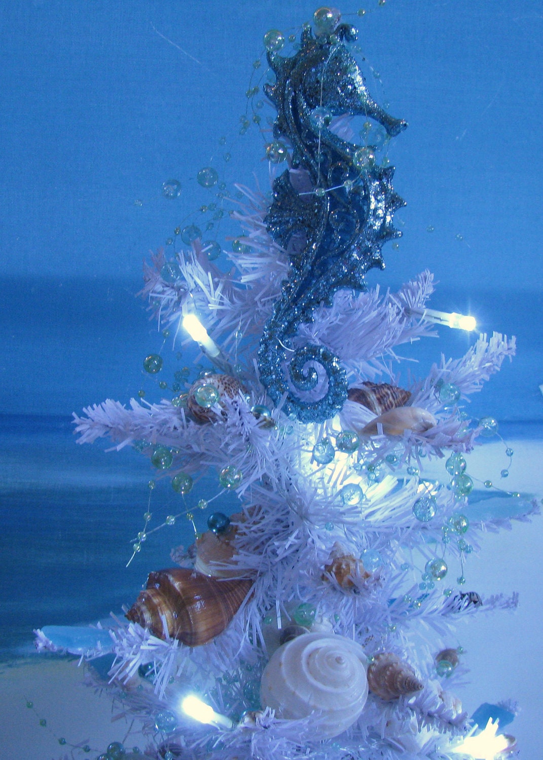 Seashell Christmas TreeLight up LED Battery LightsBlue