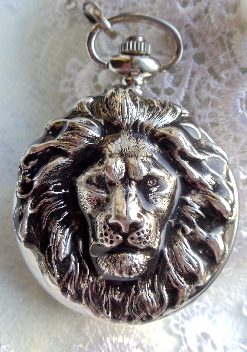 Lion head pocket watch men's dual sided by Charsfavoritethings