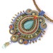 Soutache pendant in light purple, blue, green gold and pink