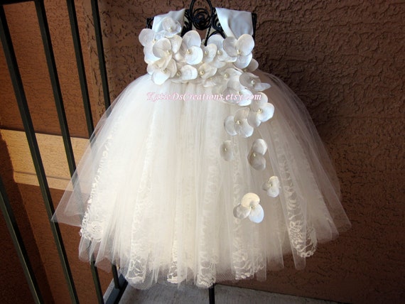 Ivory Lace Tutu Flower Girl Dress / by KatieDsCreations on Etsy