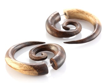 Fake Gauge Earrings - Wood Tribal Earrings Fake Gauge - Sono Wood Fake ...