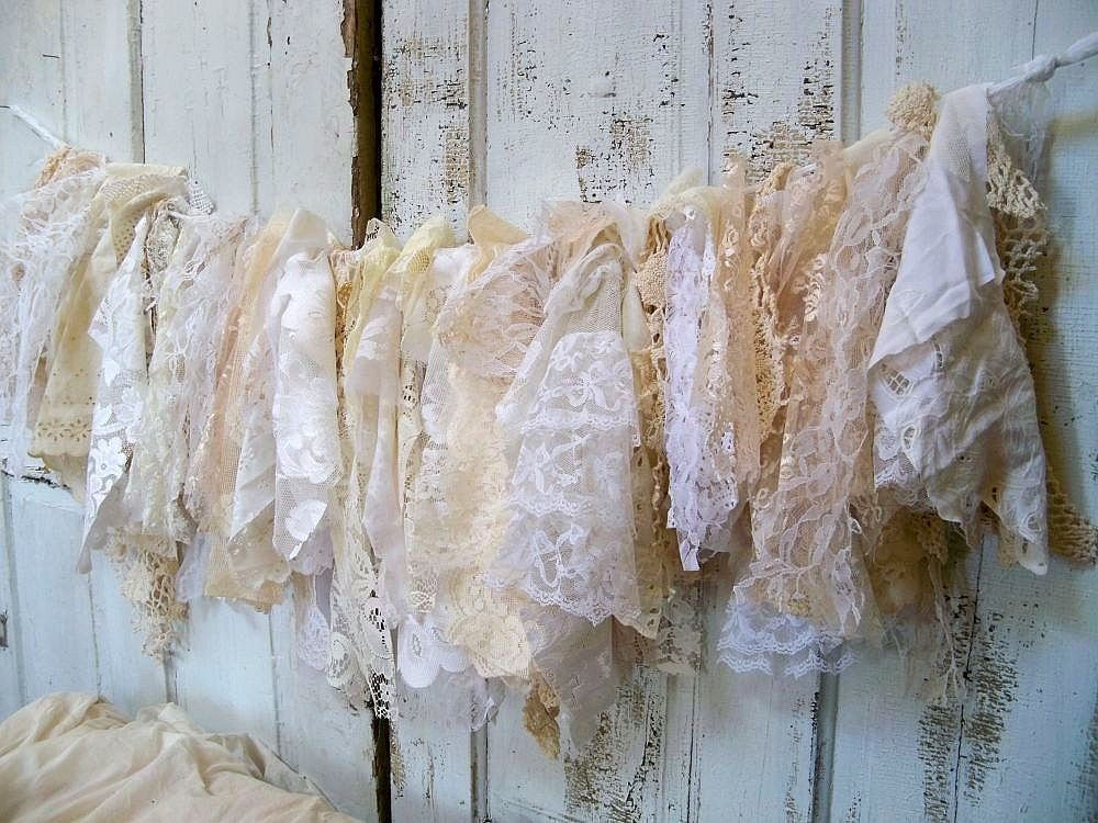 shabby chic fabric garland wall hanging homemade romantic lace shabby chic fabric garland wall hanging homemade romantic lace