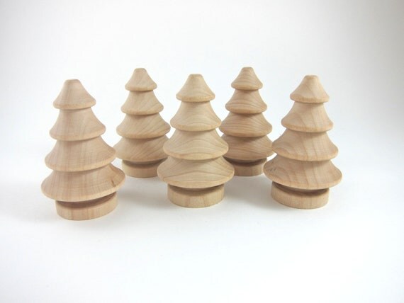 5 Christmas Trees Unfinished Wooden Pine Tree by snugglymonkey