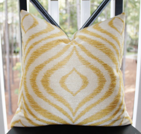 Decorative Pillow Cover 18 x 18 Yellow Gold Ivory Geometric