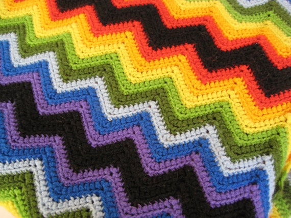 Rainbow chevron afghan crochet blanket granny blanket