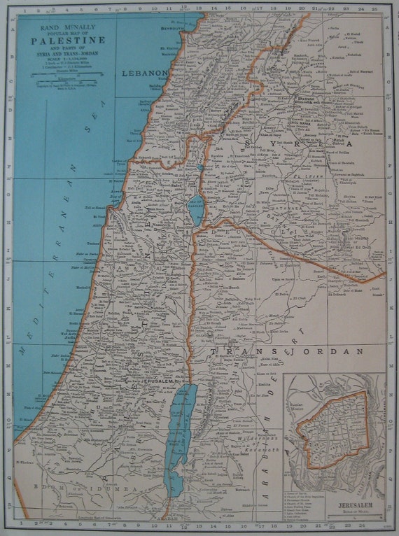Vintage PALESTINE Map 1940s Antique Map From 1947 by 