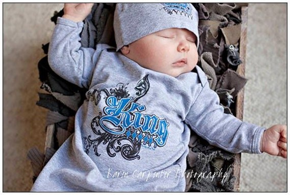 Baby Boys Clothes Trendy King Outfit Grey and Blue