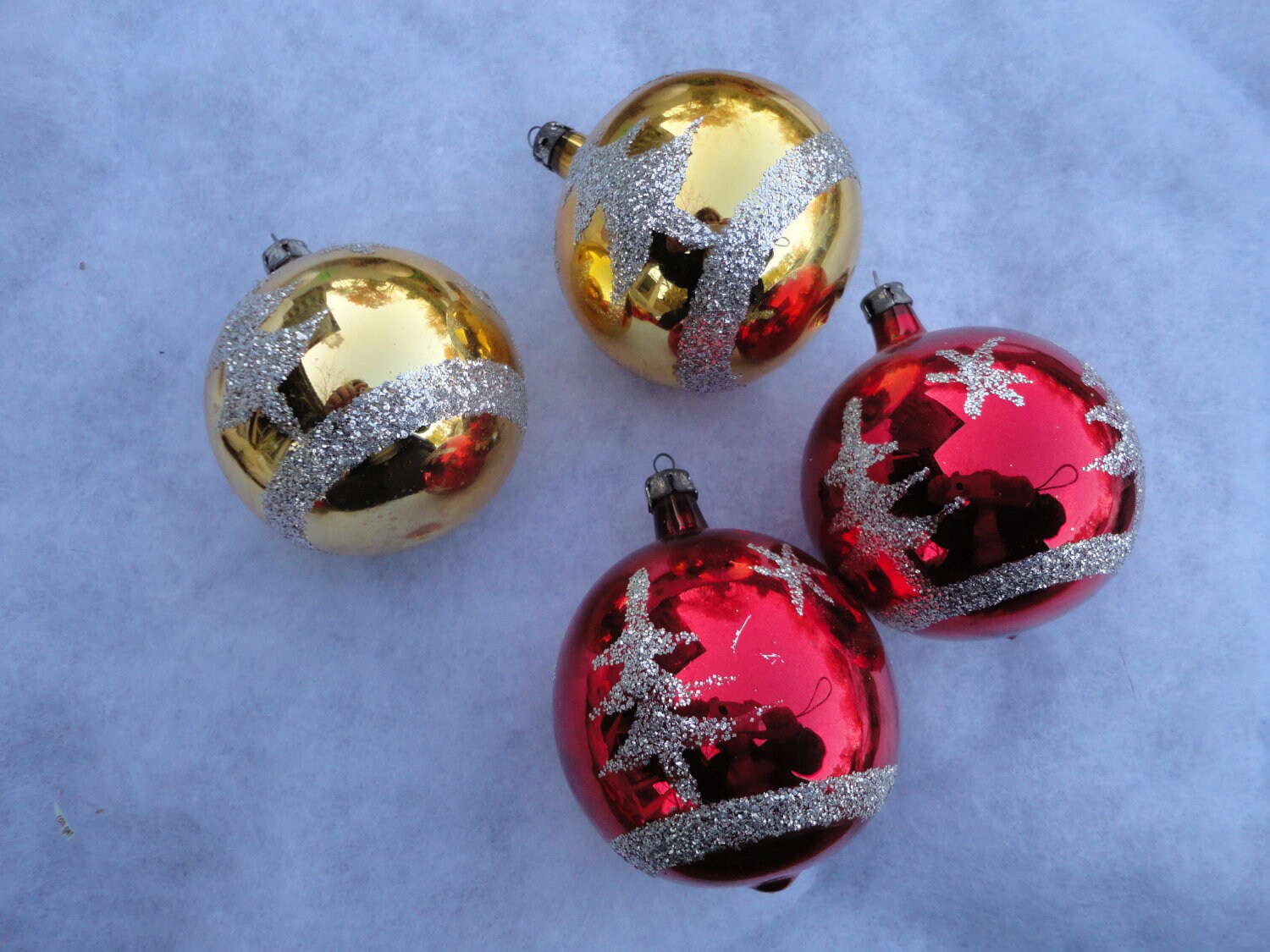 Vintage Large Gold and Red Glass Christmas Ornaments with
