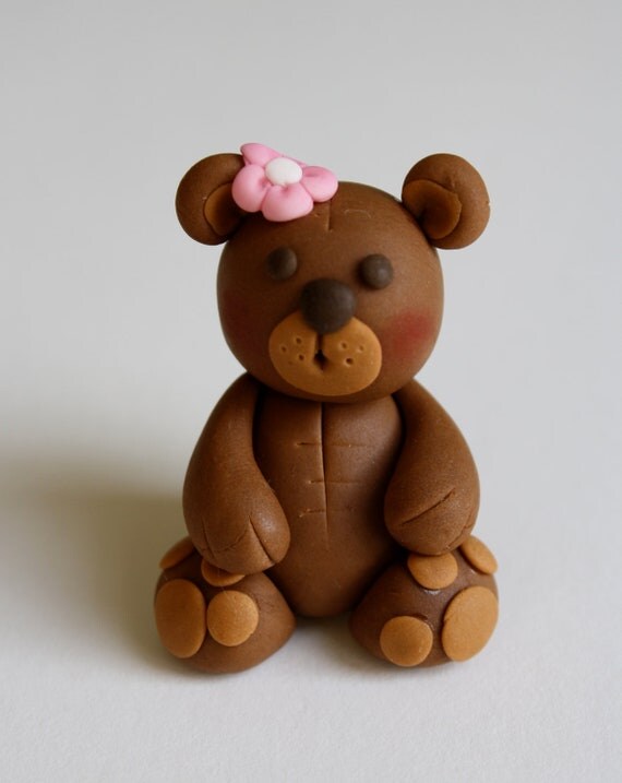 Items similar to Fondant Teddy Bear Cake, Cupcake Topper on Etsy