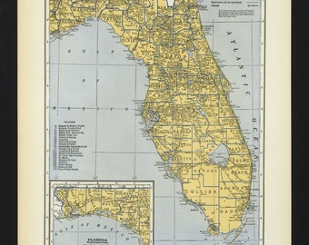 Vintage Map of Florida From 1937 Original