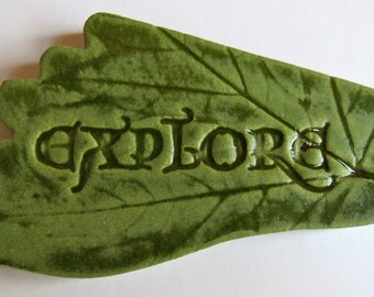 EXPLORE - Foot-shaped Ceramic Tile - Green Art Glaze - Inspirational Art Piece