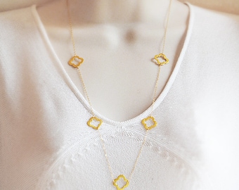 Clover Quatrefoil long station necklace - clover necklace - layered necklace - clover charm necklace - long necklace for her, gift for women