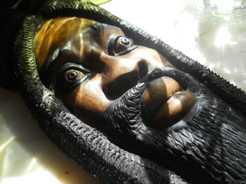1970s / Jamaican Wood Carving / Art / Wall Hanging/ Rastaman