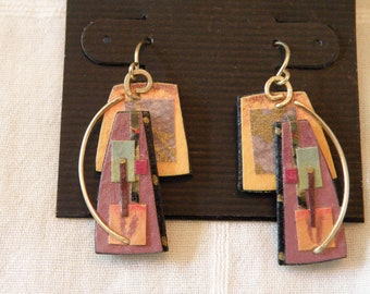 Abstract 14K Gold Artisan Earrings - marked 14K and signed