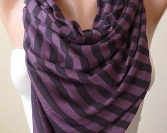 New - Purple Striped Scarf - Combed Cotton -