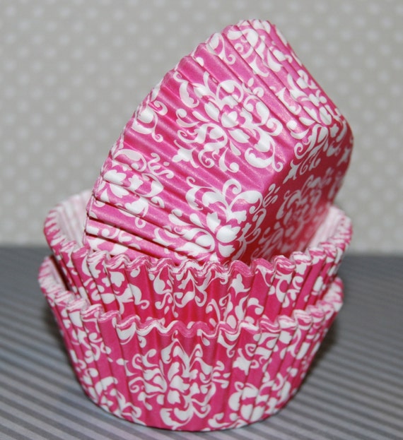 Pink Damask cupcake liners 60 Pink baking cups muffin cups