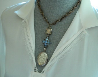 SALE 15% coupon code MARCH15 Necklace Sterling Locket Angel Face Vintage Watch Case