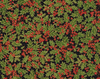 Natures Holiday by Timeless Treasures CM8786 Tossed Holly Black 1 yard