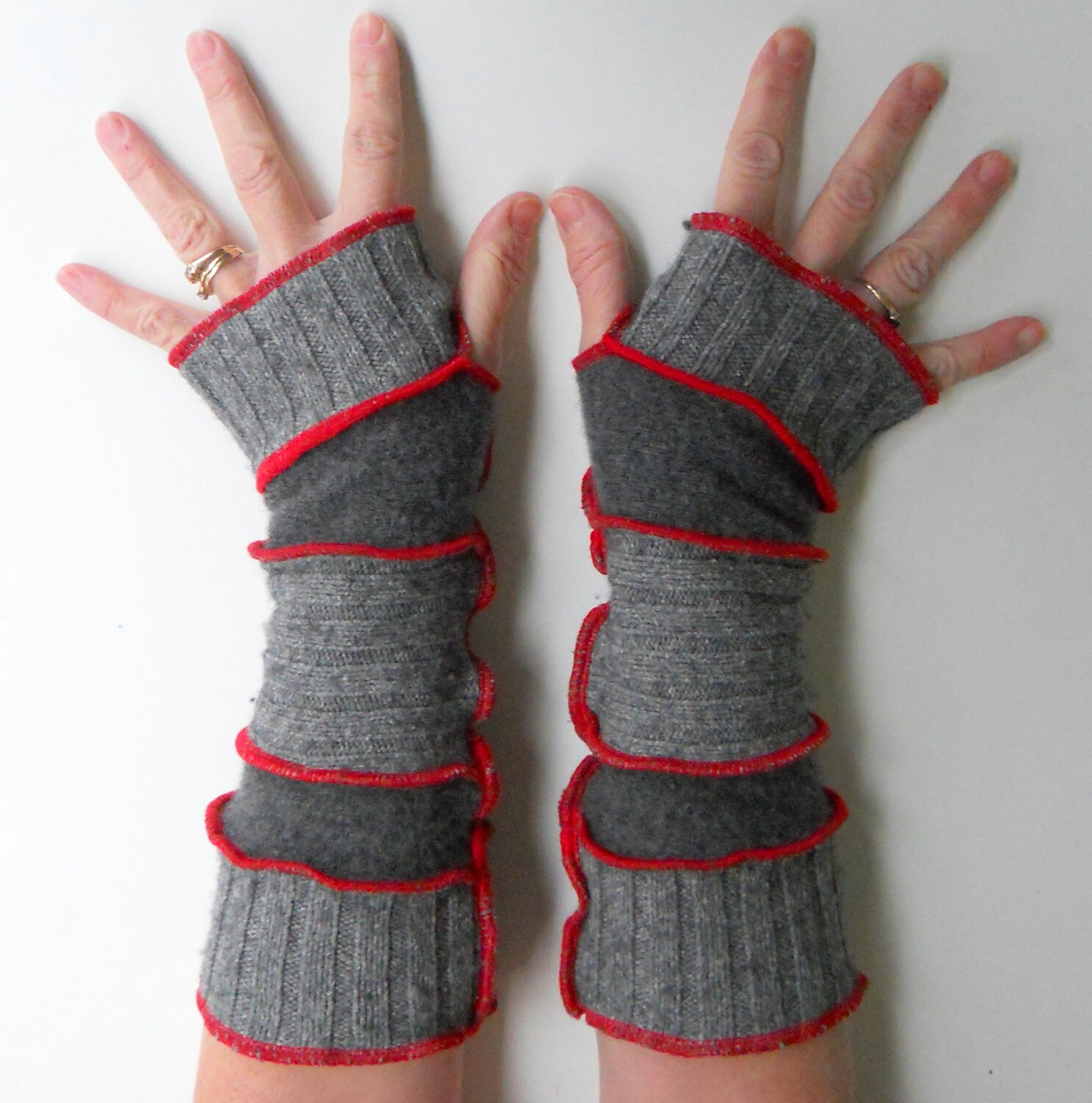 Recycled Sweater Fingerless Gloves Sock Monkey