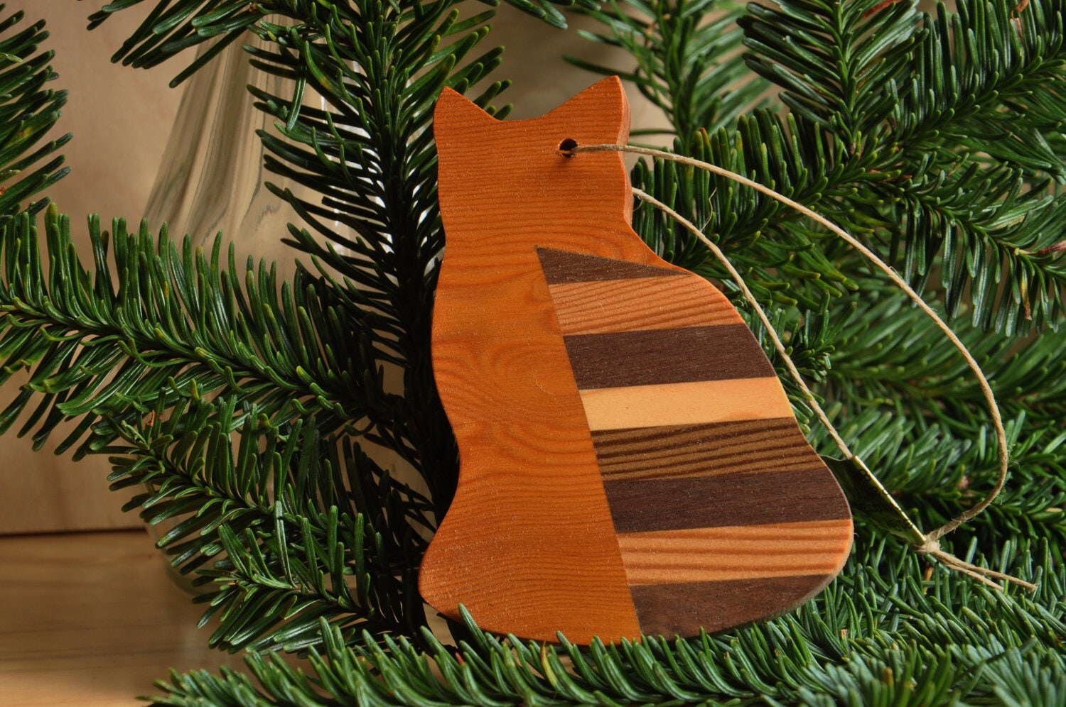 Unique Sitting Cat Wood Ornament Window by QuinaultWoodcrafts
