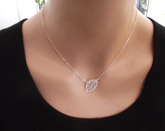 Leaf Silver Necklace, Sterling Silver necklace, Leaf Jewelry - Cute, Dainty, mother, mom, teen, Birthday gift