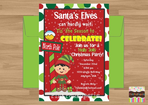 Custom Printable ELF 5 x 7 Invitation - Digital Printable SANTA'S ELVES Il_570xn