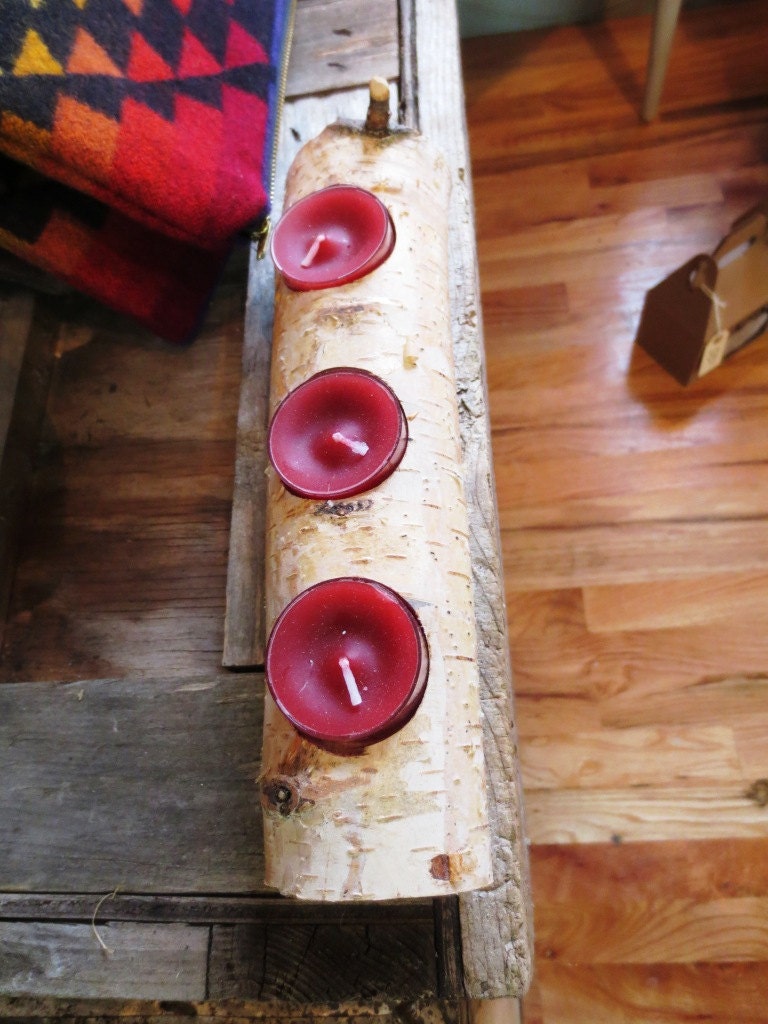 Items similar to 3 Hole Birch Tea Light Holder Made from a fallen