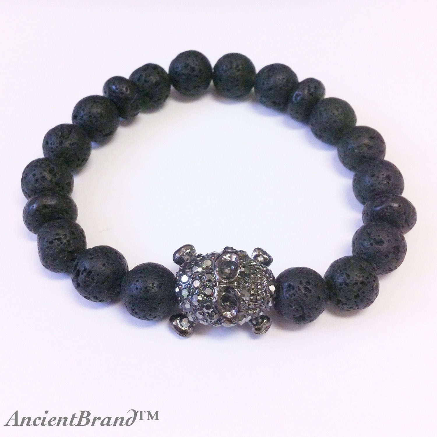 Men's Skull and Bones Stretch Beaded Bracelet by AncientBrand