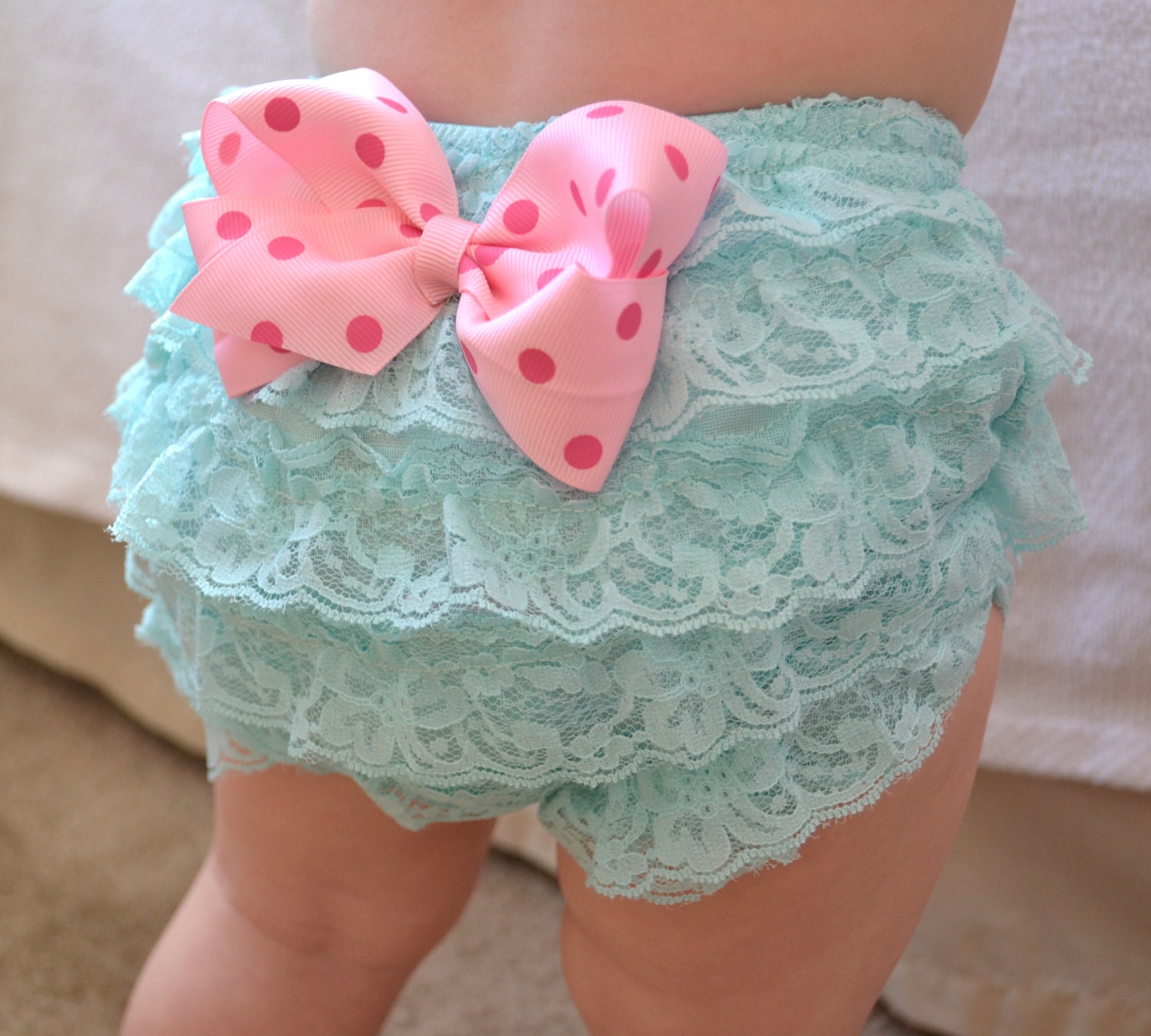 Aqua and Pink Baby girl Bloomer Diaper cover baby size 012
