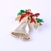 Vintage 1970s Bells Will Be Ringing Christmas Bell Brooch, holiday, winter, festive, red, green, gold, pin, clapper, clanger, rhinestone