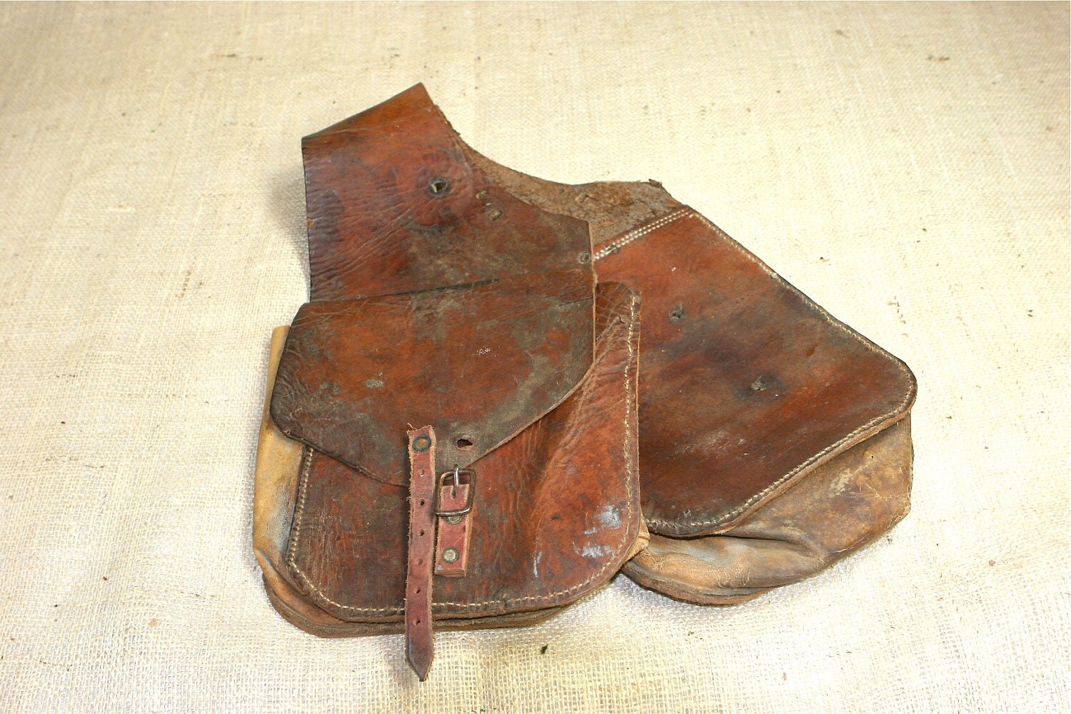 Vintage Worn Leather Saddle Bags