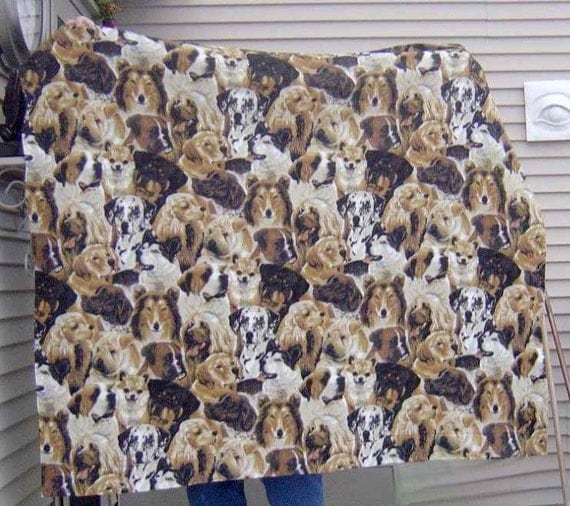 Sewn Throw Featuring Dogs Dogs and Dogs and Faux Black Fur 50