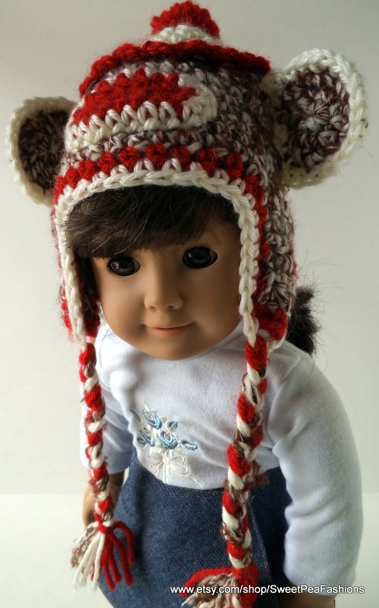 American Girl Crocheted Sock Monkey Ear Flap Hat