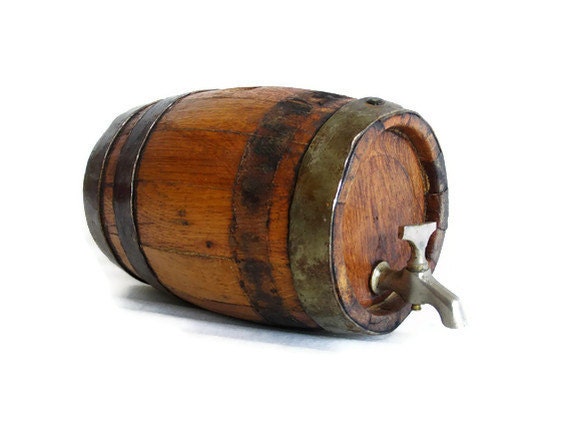 Wooden keg with tap VINTAGE mini WOOD BARREL Metal hoops