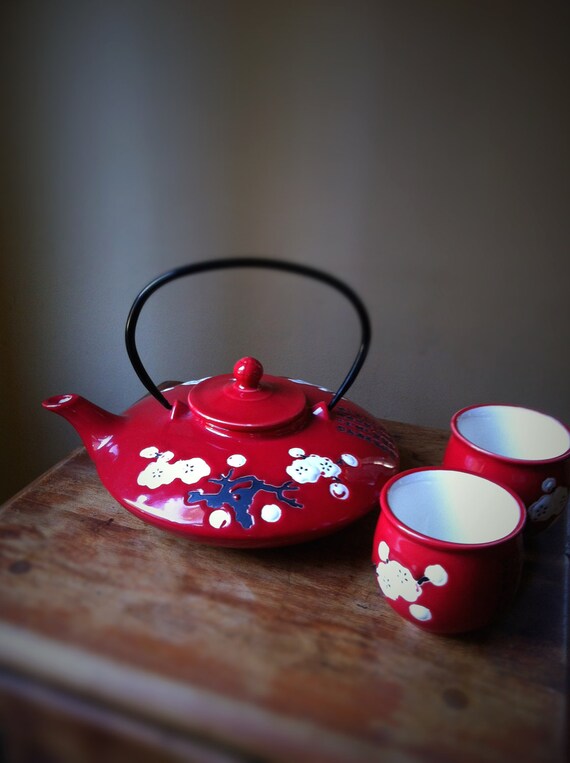Vintage Asian Japanese Korean Chinese cherry blossom tea pot