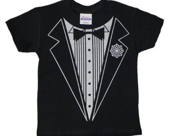 Boys tuxedo shirt kids tux tee Kids size Tuxedo T-shirt wedding formal