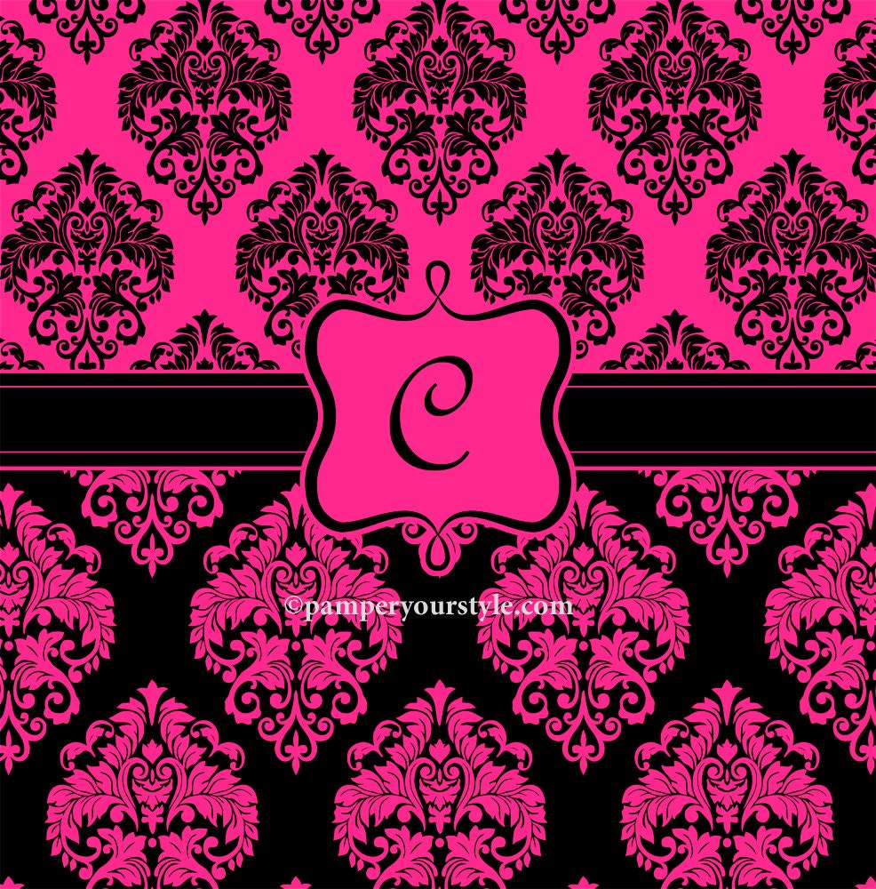 Damask Hot Pink and Black Personalized Shower Curtain