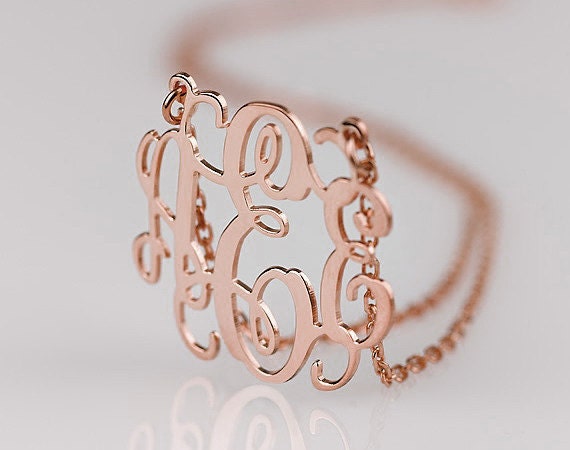 Rose Gold Monogram necklace - 1.25 inch Personalized Monogram - 925 Sterling silver 18k Gold Plated