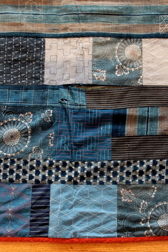 Japanese Sashiko Indigo Dye Quilt Vintage 1970s