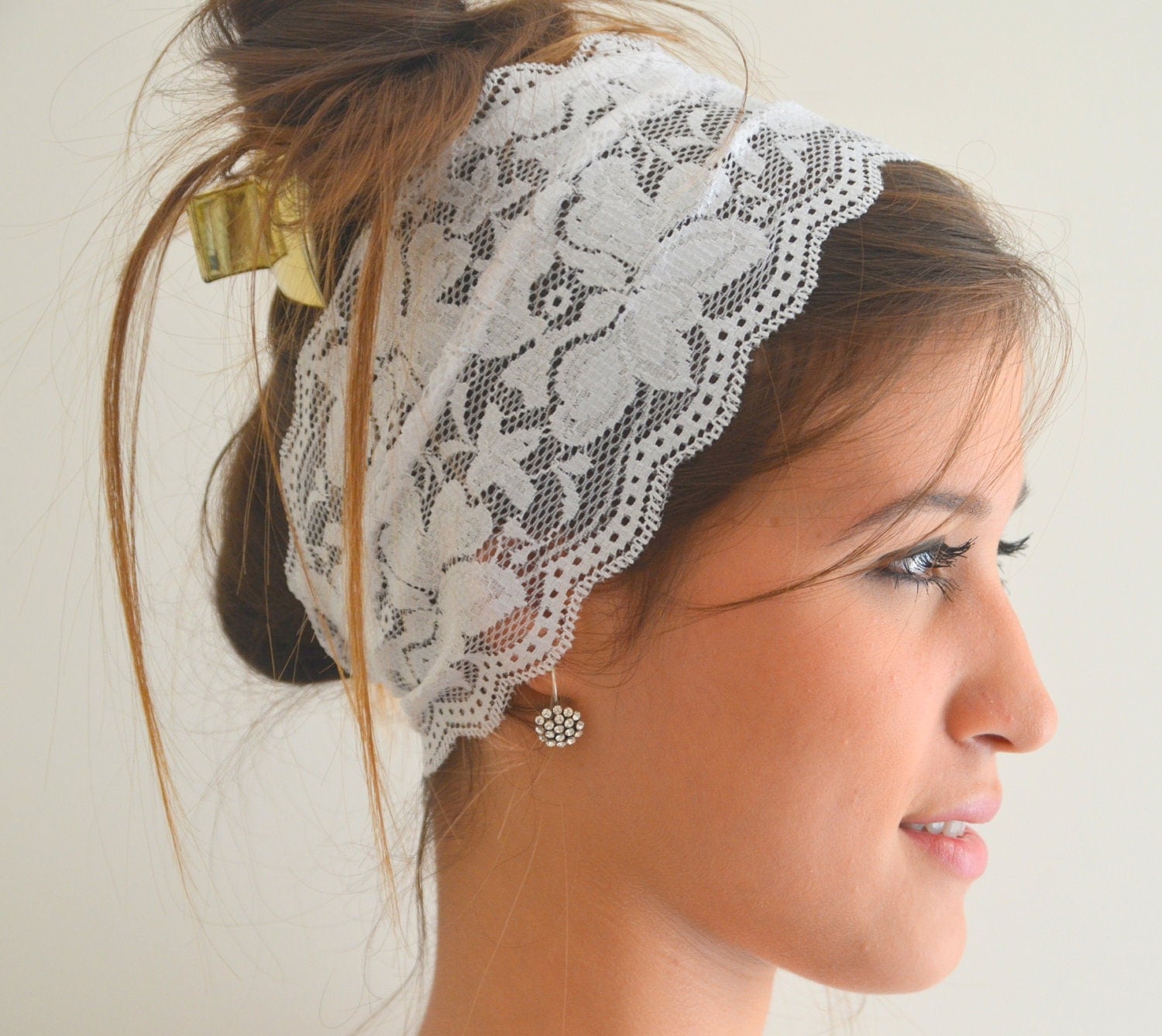 Bs 5714 White Lace Headband Stretchy Hair Band Wedding By Bstyle