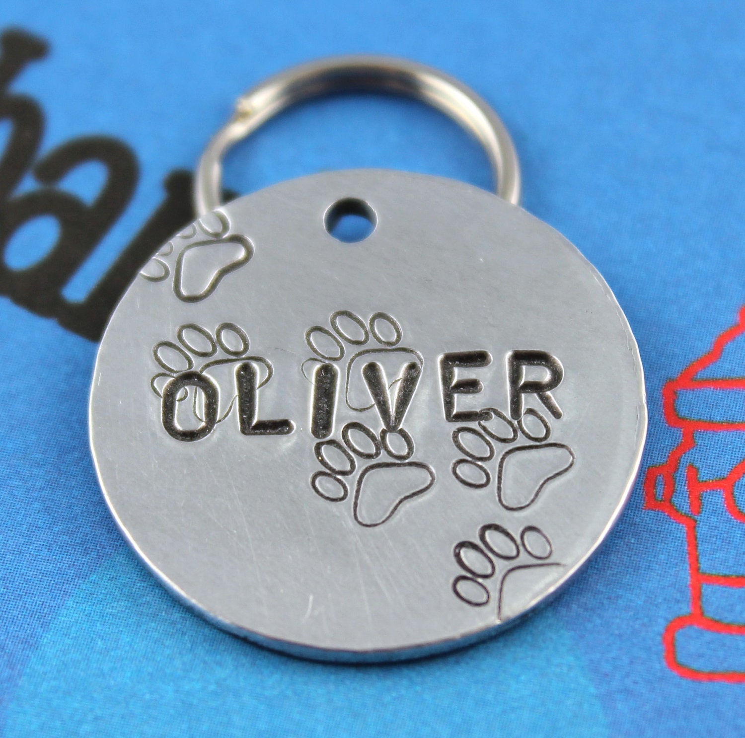 Aluminum Dog Tag Fun Metal Pet ID Tag With Paw Prints Hand